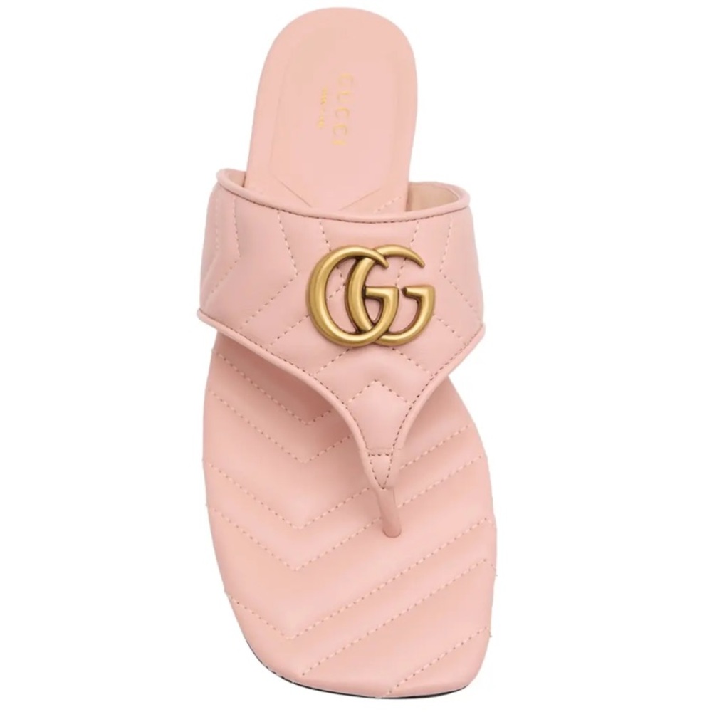 New Gucci GG Marmont chevron matelassé leather thong sandals size 38